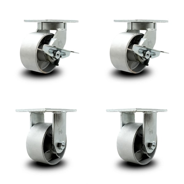 6 Inch Heavy Duty Semi Steel Cast Iron Wheel Caster Brakes 2 Rigid SCC, 2PK